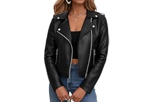 Ommiivex Women Leather Jacket Faux Cropped Coat Cute Short Zip Up for Casual Rock Concert Game Day Edgy Vintage Outfit
