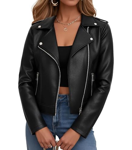 Sinzelimin Jacket for Women's Faux Leather Cool Cropped Coat
