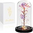 Childom Birthday Gifts for Women,Mothers Day Flowers Gifts for Mom from Daughter Son,Valentines Gifts for Her,Colorful Rainbow Light Up Rose in A Glass Dome Mom Presents for Her Wife Grandma