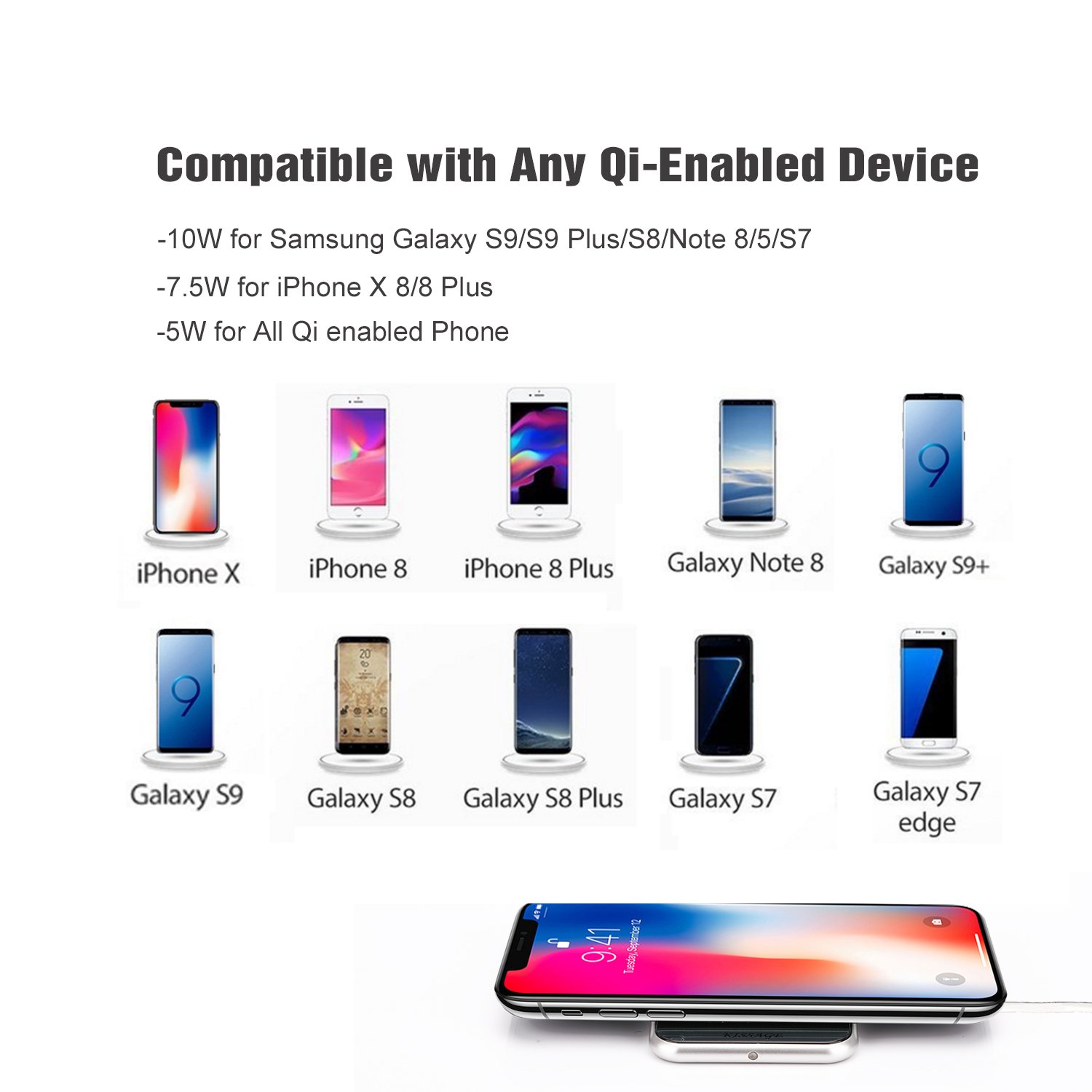 Wireless Charger, KISSAGE Ultra-Slim Premium Qi Wireless Charging Pad for Samsung Galaxy S9/S9 Plus/S8/Note 8/5/S7, 7.5W Charge base for iPhone X/8/8 Plus Built-in Mirror (Pink)