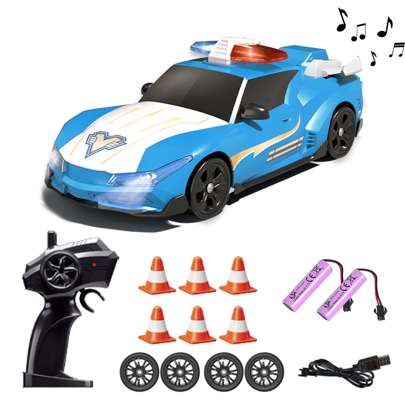 Aipinvip RC Drift Police Car 1:24 Toy Vehicle - High Speed Racing 4WD Remote Control With 2.4Ghz Controller, 2 Batteries, Lights, Alarm Bell for Kids and Adults — image 1