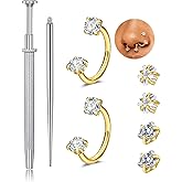 QWALIT Nose Studs & Rings - 18g & 20g Surgical Steel Nose Piercing Studs - Small, Threadless, L-Shaped - 18 & 20 Gauge - Silver, Gold, Black