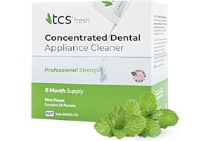 TCS Fresh Dental Appliance Cleaner, 24 Count Professional Strength Concentrated Cleanser Powder - Flexible Partial Cleaners, Denture Cleaner & Dental Night Guard Cleaner, Mint Flavor (6 Month Supply)