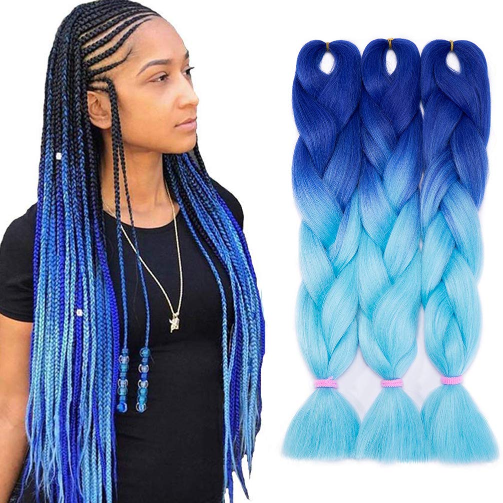 3 pcs/Lot 24 Inch Braiding Hair Extensions Two Ombre Braiding Hair Synthetic Braid Hair Extensions Royal Blue to Sky Blue โ image 1