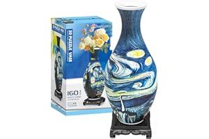 YUNSHECSBS 3D Puzzles Vase for Adults, Crafts for Adults, 160 Pieces Plastic DIY Unique Flower Vase with LED Light House Warming Gift Birthday Gifts for Flower Arrangements and Home Decor (Blue)