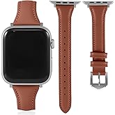 Slim Soft Genuine Leather Bands Compatible with Apple Watch Band 38mm 40mm 41mm 42mm 44mm 45mm 46mm 49mm for Women, Dressy Durable Leather Replacement Strap for iWatch SE Ultra 11 10 9 8 7 6 5 4 3 2 1