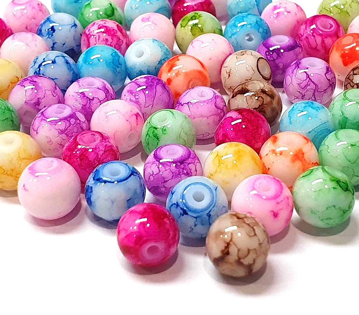 Glass Bead Set 4/6/8 mm, Colourful, Round Craft Set, Gemstone Bead Effect, Bead Mix, Jewellery Beads for Threading (4 mm - 400 Pieces)