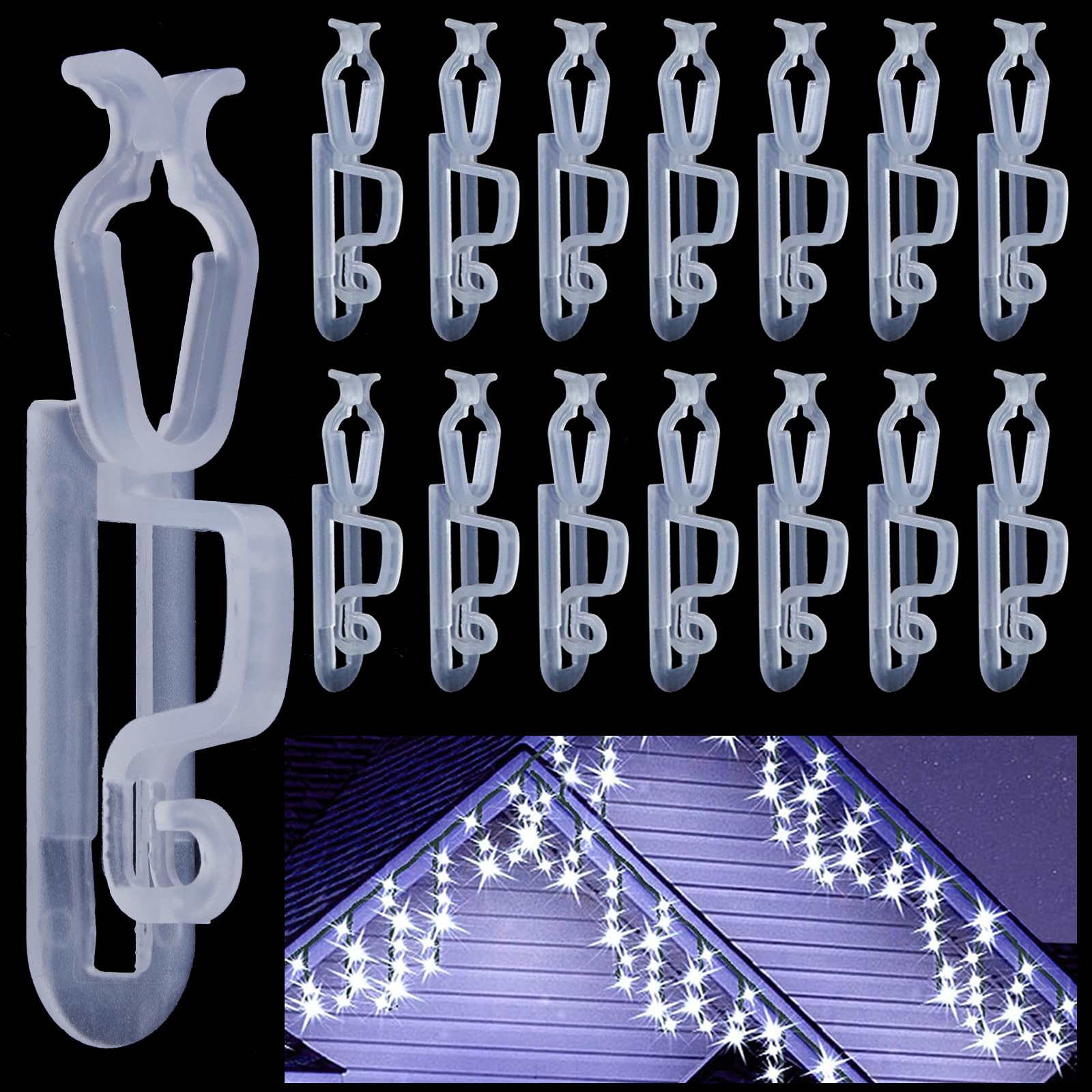 Vikdio 50 Pcs Gutter Hooks for Christmas Lights, Gutter Clips for Fixing Outdoor String Lights, Work with C9 C7 C6 on Shingles, Roof Ridge Line on Halloween Xmas Decoration