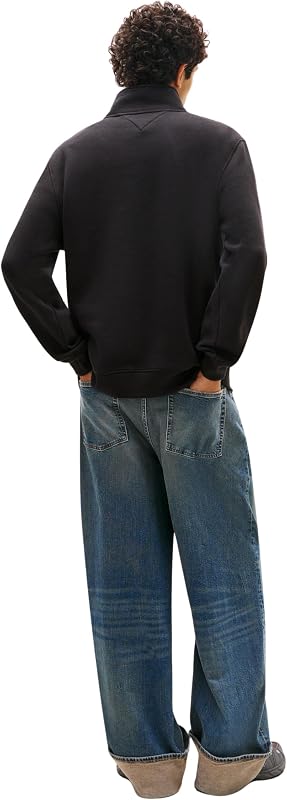 Sudadera con Cremallera Hombre Fleece con Cuello Medio, Negro (Black), L