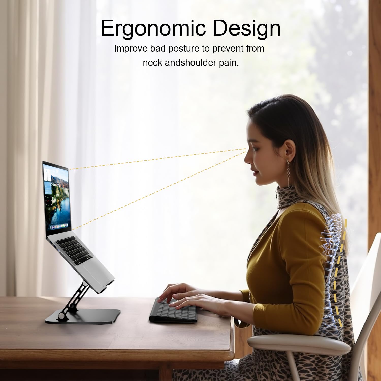 LINTYLE MacBook Stand for Desk Laptop Stand Foldable Notebook Holder 10-17 Inch MacBook PC Computer Stand Laptop Riser Stand Adjustable Height Laptop Stands for Desk - Silver - Image 6