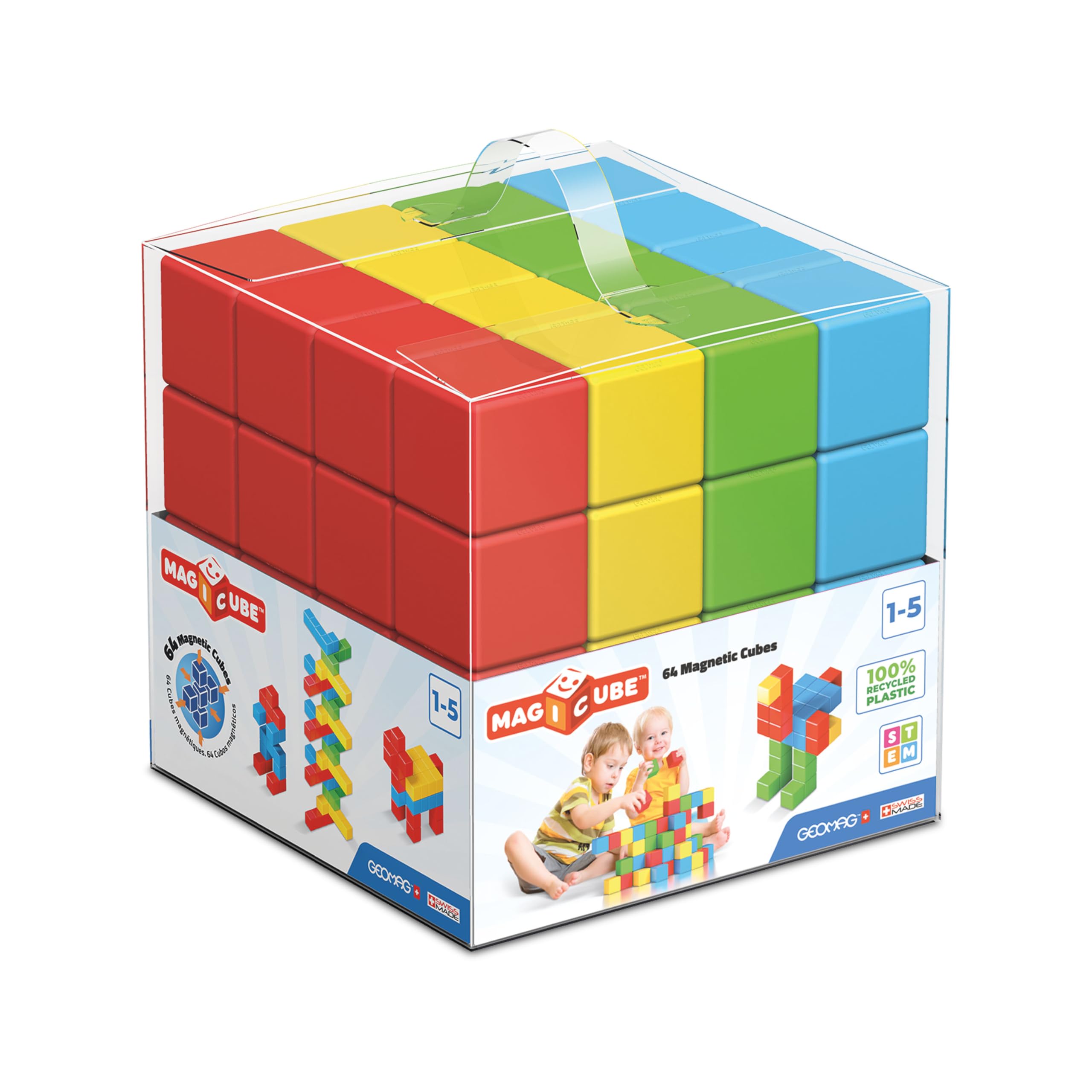 GEOMAG Magicube 57 Green | Magnetic Toys | Toddler Magnets | STEM-endorsed Educational Building Cube Set for Creativity and Early Learning Fun | Swiss-made | 64 pieces |Ages 1-5