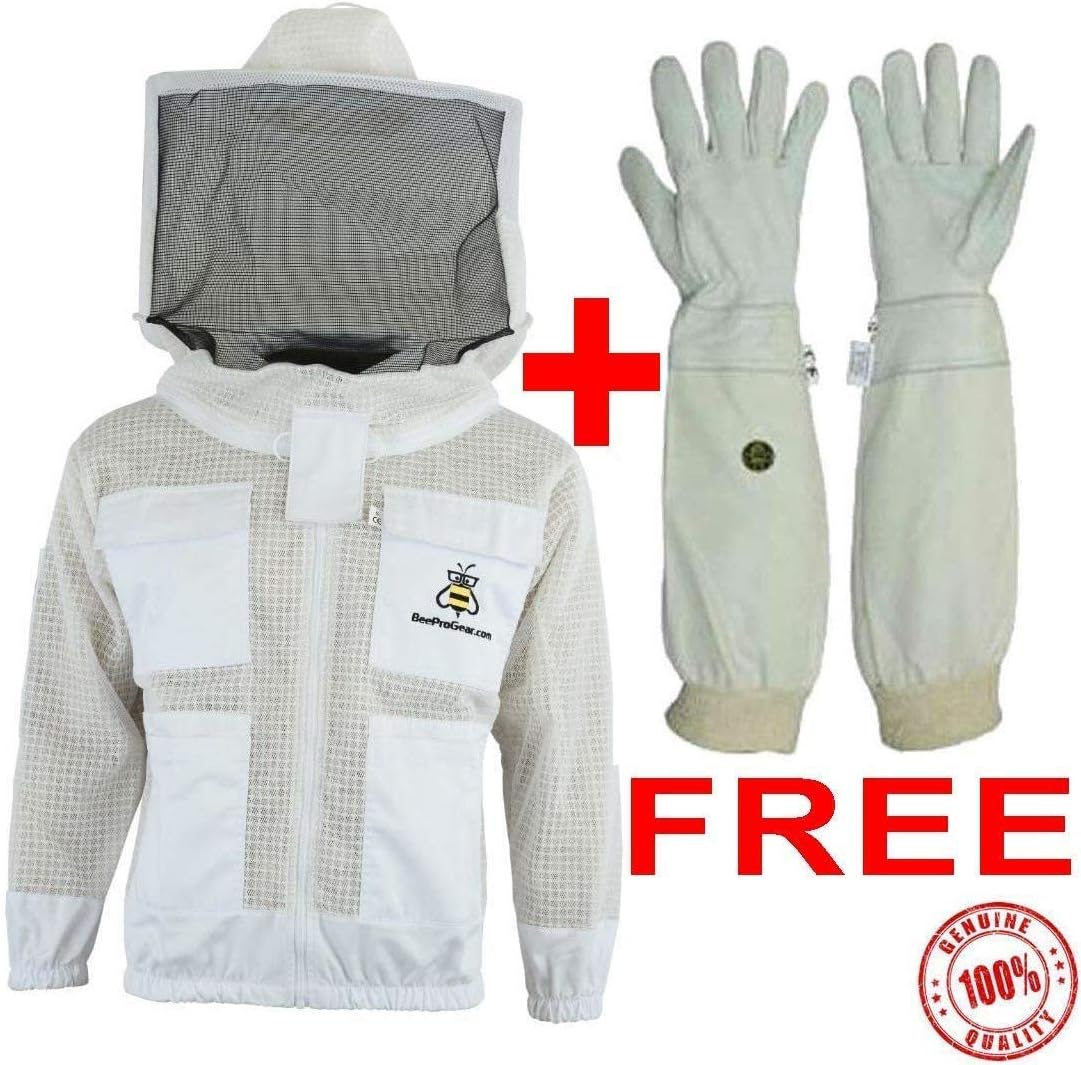 Veste Apiculture UVJRVG 3 Couches - Protection Abeilles, Voile Rond, Gants Inclus - Unisexe