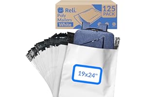Reli. (125 Pcs) Poly Mailers 19x24", White | Large Shipping Bags for Small Business | Mailing Bag for Shipping | Packaging for Clothing | Non-Padded Envelopes/Polybags, Self Sealing