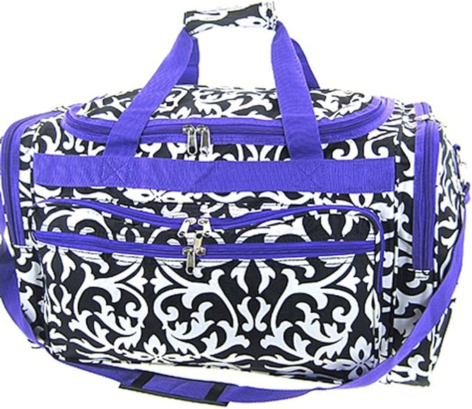 Large 22" Purple Trim Damask Print Duffle Dance Gym Bag