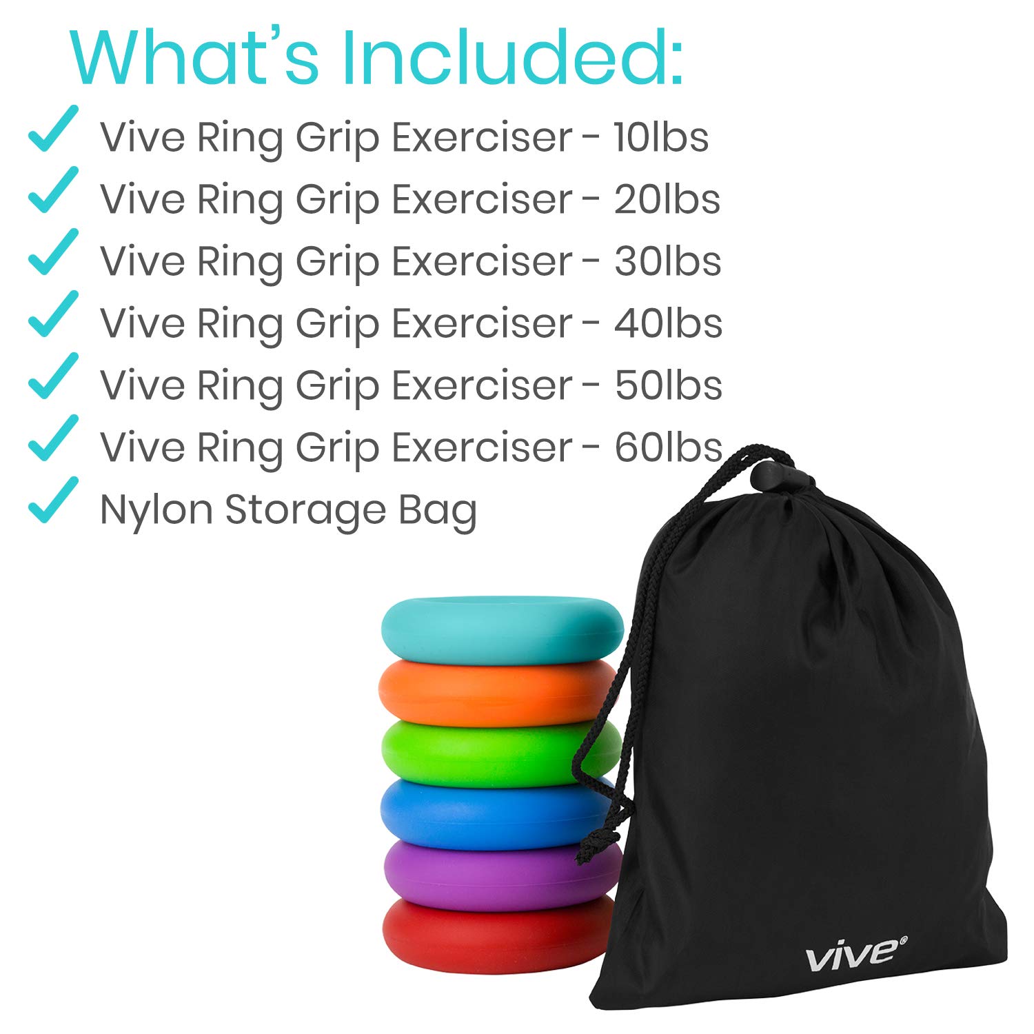 Vive Grip Strengtheners (6 Pack) - Forearm Ring Hand Exercisers - Silicone Squeezer Gripper for Muscle Strengthening Training Tool - Arthritis Finger Physical Therapy PT Kit Trainer: Industrial & Scientific