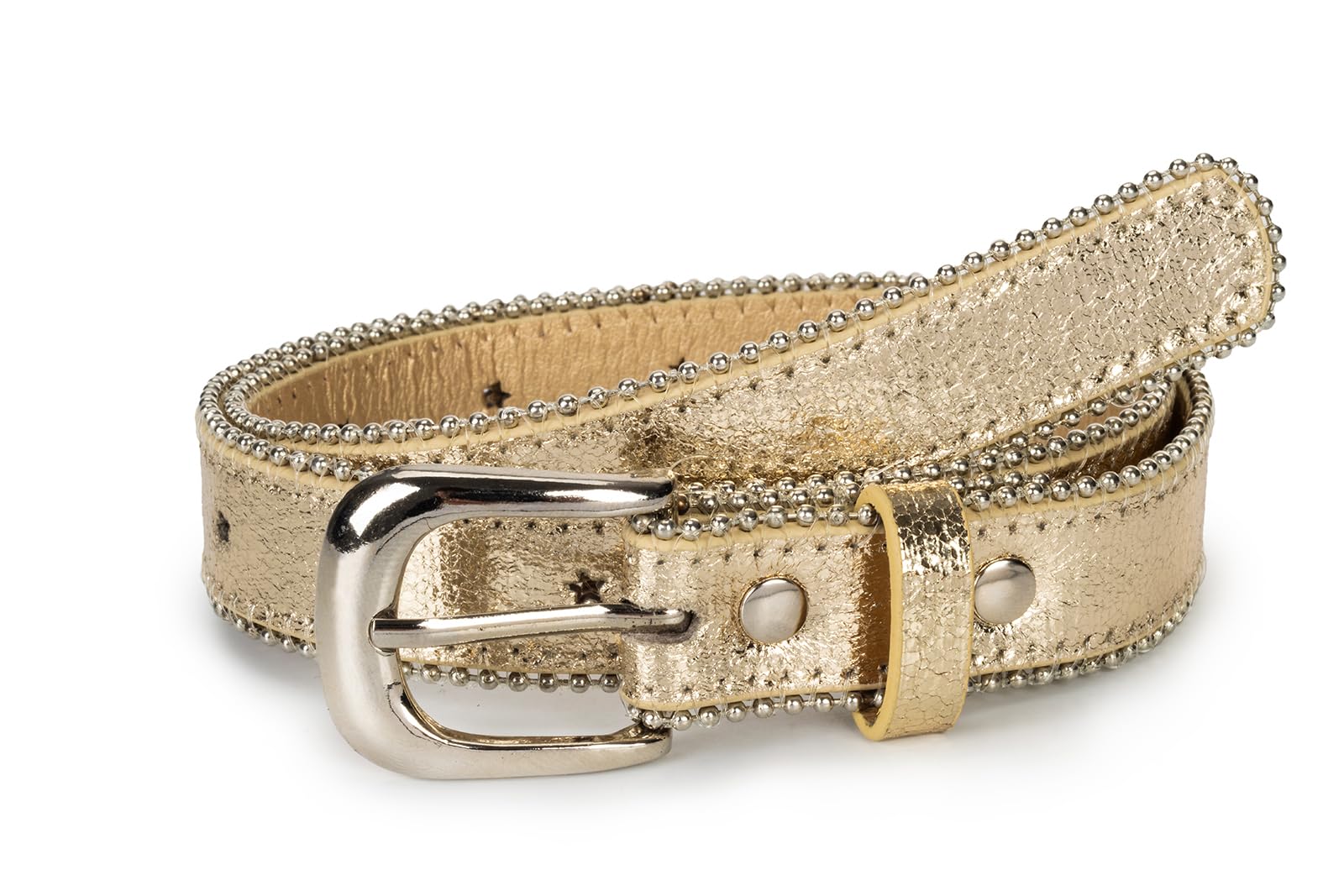 Photo 1 of OVOY Girls Western Cowgirl Belt with Star Hole - Gold Bling Adjustable Leather Belt for Jeans, Dresses & Pants, Age 6-12