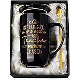 Teacher Gifts for Men, Male Teacher Appreciation Gifts from Students, Best Teacher's Gift on Christmas Graduation Retirement, 18Oz Metal Glaze Ceramic Coffee Mup with Spoon Lid Card Gorgeous Box