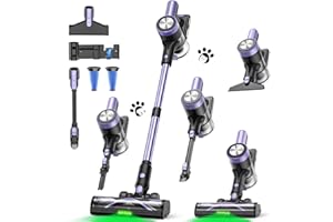 SUXIANGVAC Cordless Vacuum Cleaner, 46KPa/500W Stick Vacuum with 55 Mins Runtime, Self-Standing Vacuum Cleaner for Home, LED Display, Anti-Tangle Brush, Rechargeable Vacuum for Hardwood Floor, Pet Hair (Violet)