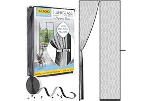 AUGO Magnetic Fiberglass Design Screen Door - Self Sealing, Heavy Duty, Hands Free Mesh Partition Keeps Bugs Out - Door Screen Magnetic Closure - Patent Pending Keep Open Feature - 34 Inch x 81 Inch