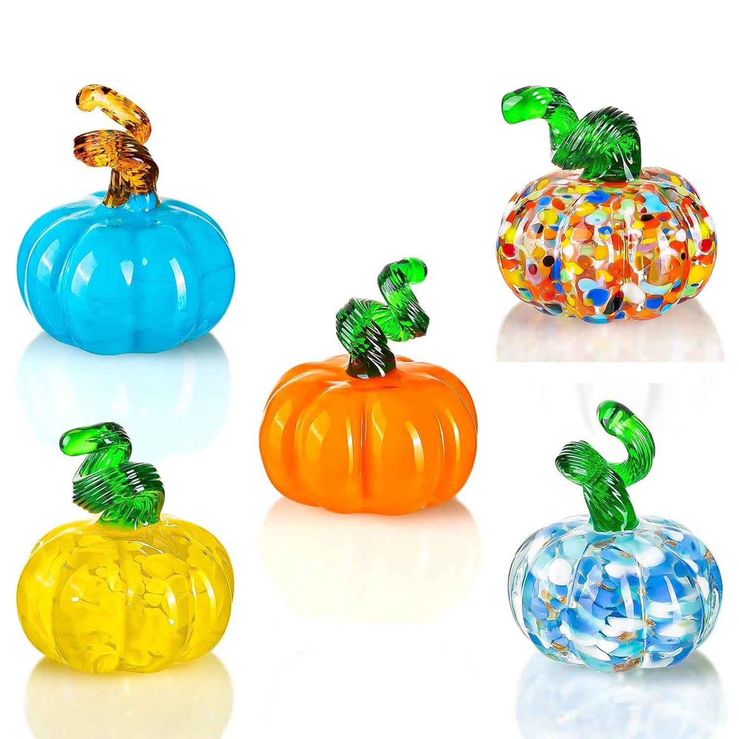 Photo 1 of 5pcs Blown Glass Pumpkin Figurines Collectibles, Small Crystal Glass Art Pumpkin Ornament for Halloween Thanksgiving Fall Home Decoration