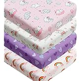 4 Pack Baby Girl Crib Sheets Set Soft Fitted Floral or Elephant Theme Baby Girl Mattress Covers Breathable Toddler Bed Sheets for Infant or Newborn Girls (Elephant, Crib Sheets)