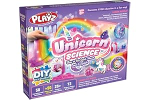 Playz Unicorn Slime & Crystals 100+ Science Experiments Kit Gift for Girls & Boys to Make Glow in The Dark Unicorn Poop, Snot, Fluffy Slime, Crystals, Putty, Arts & Crafts for Kids Age 8-12