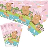Obussgar 4 Pack Pink Capybara Party Tablecloth Supplies, Capybara Rectangle Plastic Tablecloth for Rectangle Tables Capybara Birthday Party Supplies Favors 51'' X 86''