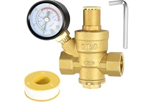 FASBET Water Pressure Regulator 3/4 inch with Gauge, Made of 100% High Hardness Brass, Adjustable Water Pressure Reducing Valve Water for Home DN20