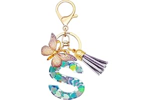 TTYY Initial Letter Keychains for Girls Women Pink Purple Green Cute Butterfly Heart Keychain for Backpack School Bag