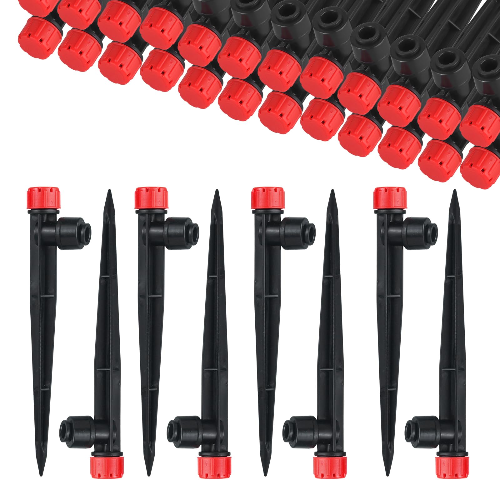 60 Pcs Water Irrigation Drippers, MSDADA Adjustable 360 Degree 8 Holes Irrigation Drip Drippers, Micro Drip Emitters with Stake, Watering System Accessories Fit for 1/4''(4-7mm) Garden Hose(Red)