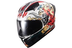 KYPARA Full Face Motorcycle Helmet with Internal Tinted Visor & DOT Approved for Moped ATV Cruiser Scooter (White Samurai Spirit, Small)