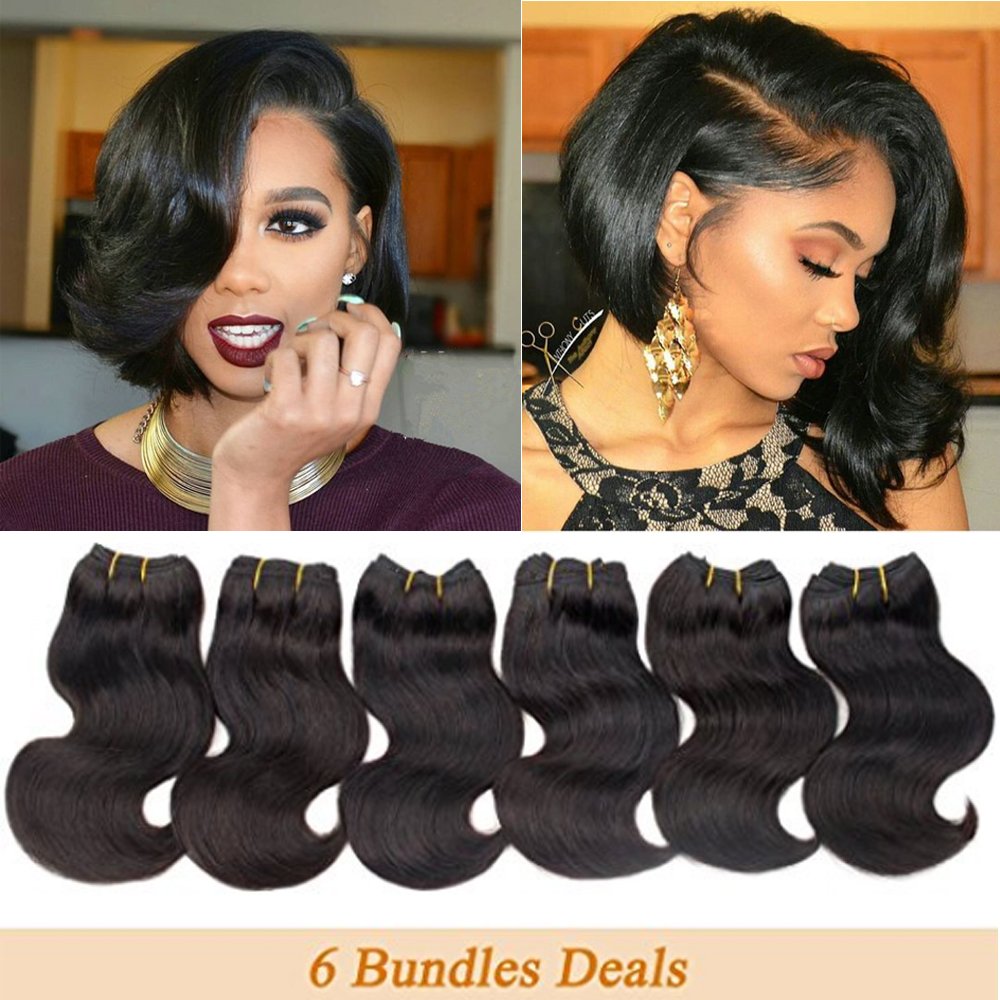 Buy Brazilian Short Hair Body Wave Human Hair 6 Bundles