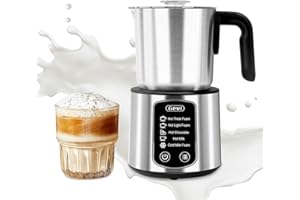 Gevi Hot Chocolate Maker with 5 in 1 Milk Frother and Steamer, Professional Milk Steamer, 17 oz/3.5 oz, Stainless Steel, Hot and Cold Milk Frother for Latte, Macchiato, Cappuccino and Hot Chocolate
