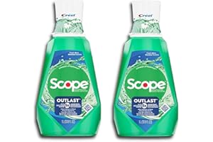 Crest Plus Scope Mouthwash, Mint, 33.8 Fl Oz (2 Pack) Bundled with Ondago Individually Wrapped Dental Floss Picks for Travel
