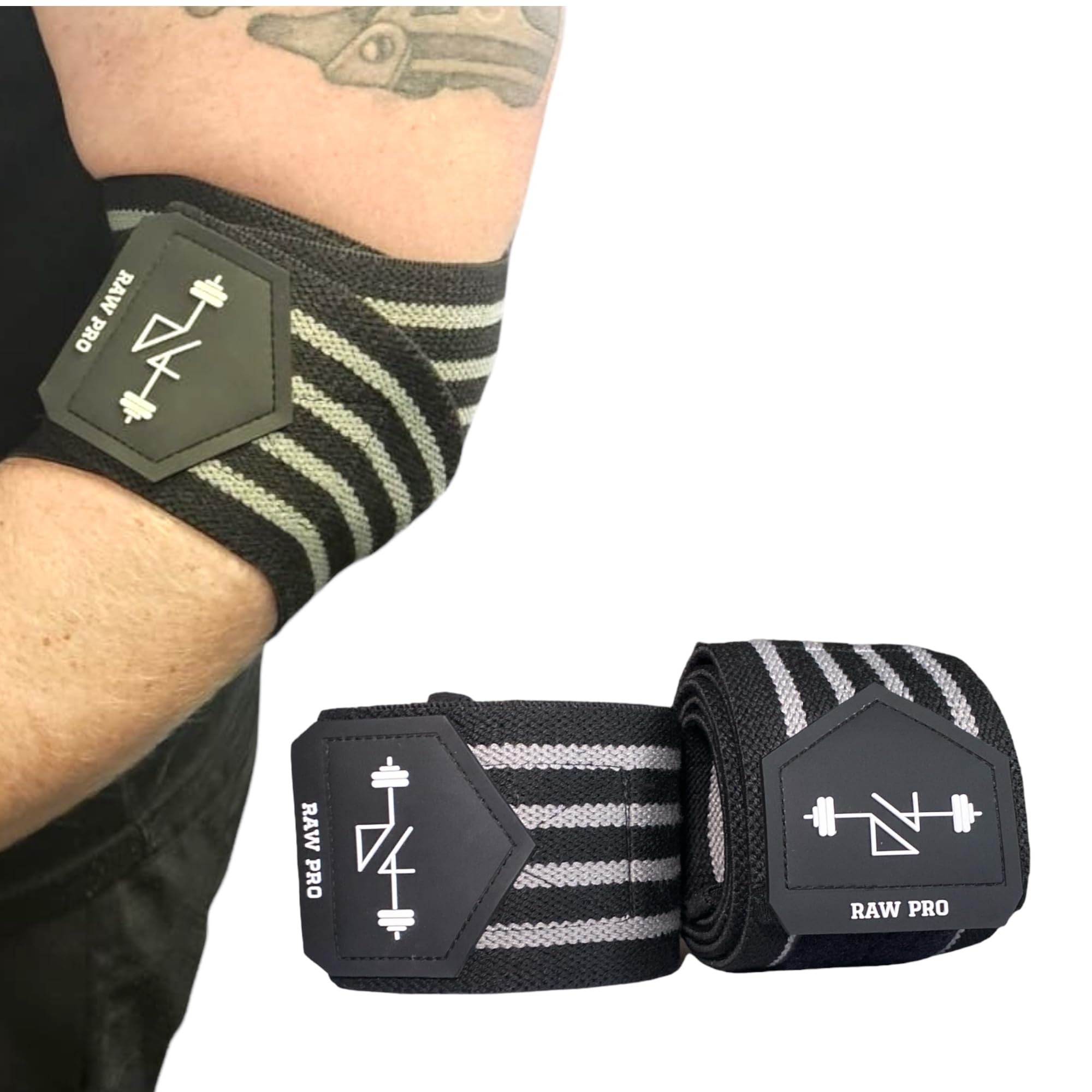 DanRaw Pro Elbow Compression Wraps - Black, Pair, Premium Support for Weightlifting, Powerlifting, and Strength Training
