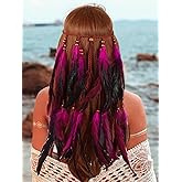 GORTIN Boho Feather Headband Hippie Headpiece Gypsy Indian Costume Headdress Hair Accessory for Women(D-Pink, One size)
