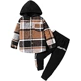 OLMRJKD Toddler Baby Boy Clothes Plaid Long Sleeve Hoodie Sweatshirt + Pants 2pcs Boys Outfit Set