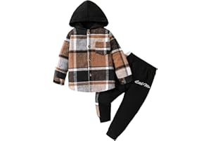 OLMRJKD Toddler Baby Boy Clothes Plaid Long Sleeve Hoodie Sweatshirt + Pants 2pcs Boys Outfit Set