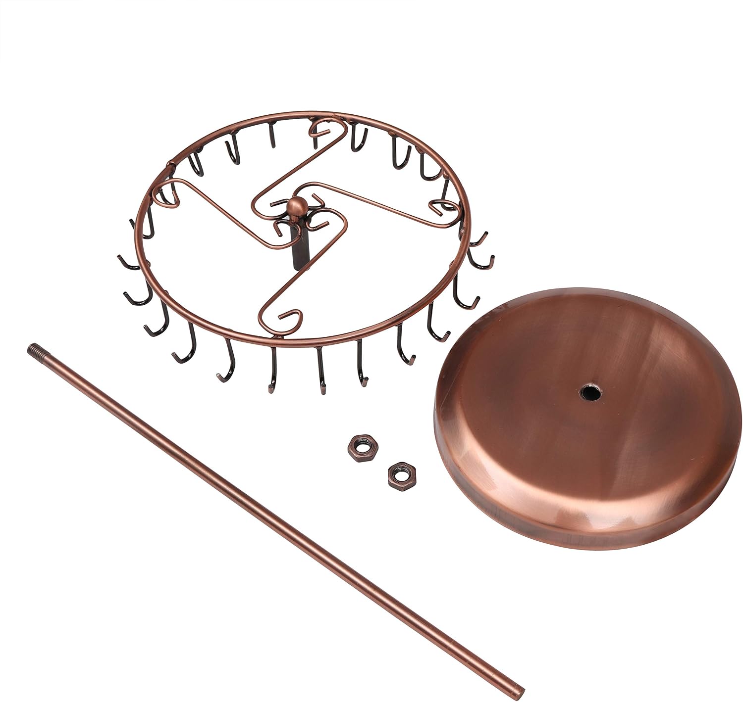 BELLE VOUS Copper Metal Rotating Jewellery Holder Display Stand (23 Hooks), H34.8 x W20.5cm / 13.70 x 8.07 Inches - Image 4