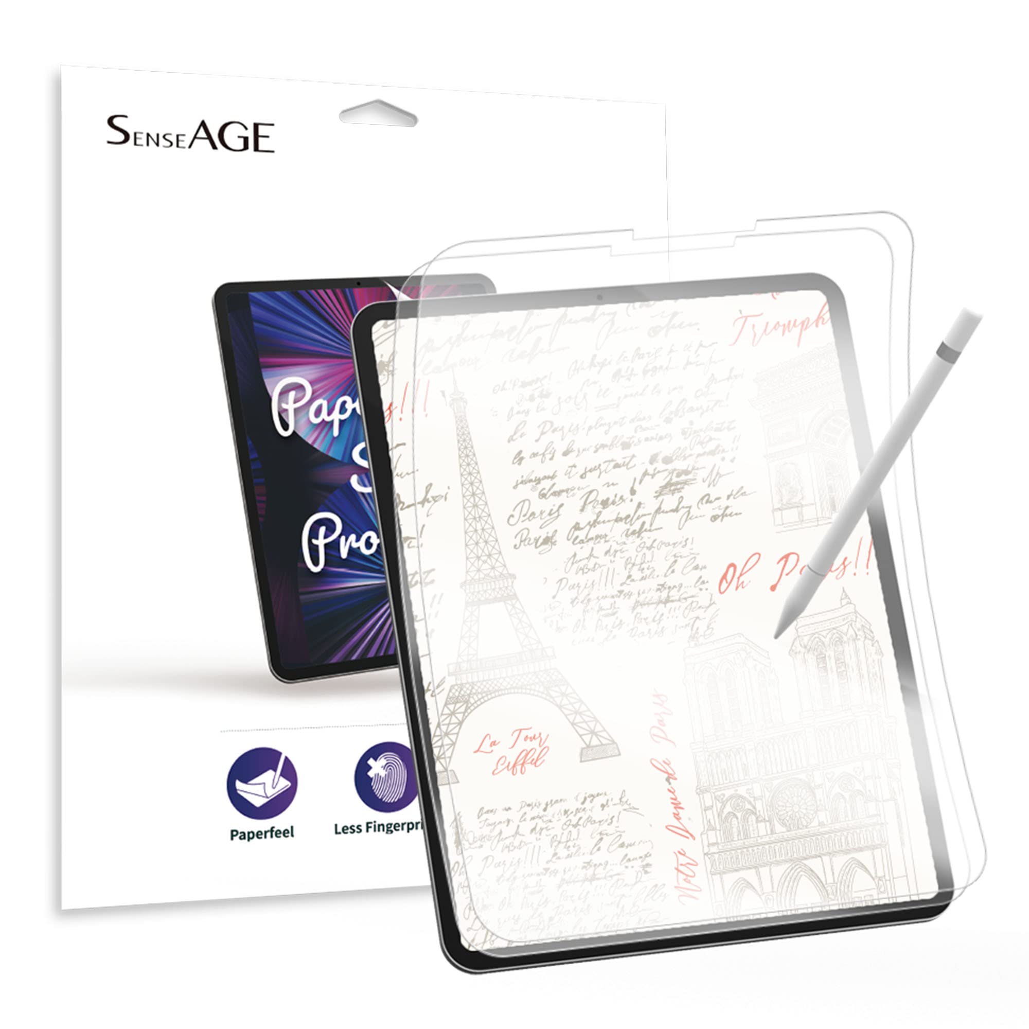 SenseAGE 2 Pack Paperfeel Screen Protector For iPad Pro 12.9 inch, Paperfeel Writing Screen Protector, Hand Writing, Anti Glare iPad protector, Compatible with iPad Pro 12.9"(2021/2020/2018)
