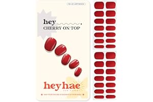 Heyhae Semi Cured Gel Nail Strips | No LED Lamp Needed | Solid, Red | Easy Apply & Remove, Salon Quality | Includes 28 Strips, 1 Prep Pads, Nail File & Wooden stick - Hey, Cherry on Top