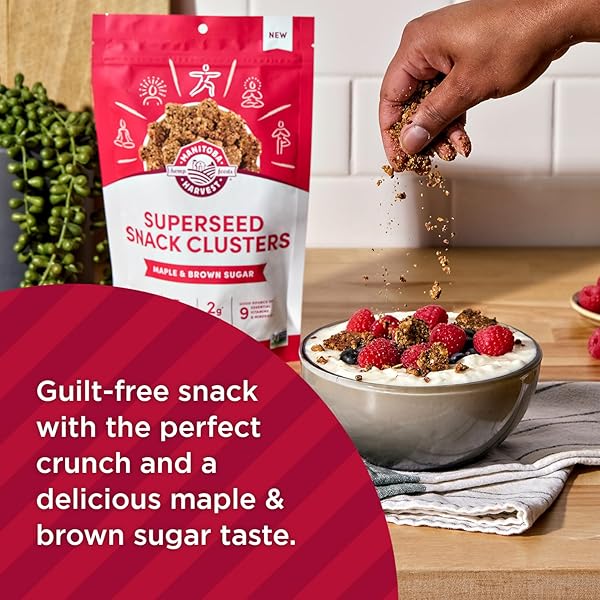 MANITOBA HARVEST SUPERSEED SNACK CLUSTERS, MAPLE & BROWN SUGAR – 4.6OZ – 5G PLANT PROTEIN, 2G FIBER, 5G OMEGA 3 & 6 PER 30G SERVING – EASY 6-IN-1 SUPER SEEDS SNACKS – VEGAN, NON-GMO PROJECT VERIFIED