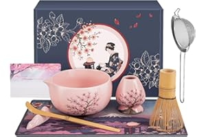 CISID 8 Pcs Matcha Whisk Set, Spring Cherry Blossoms Matcha Bowl with Spout, Bamboo Whisk Holder Stand, Sifter, Starter Making Kit Japanese Traditional Matcha Tea Set for Ceremony, Gift for Matcha Lover