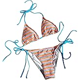 Falainetee Women's Striped Knot Bathing Suit High Waisted Halter Triangle Swimsuit Bikini Set