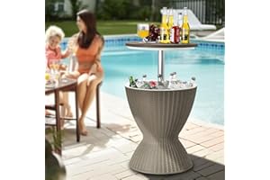 yoyomax Outdoor Cool, 8 Gallon Beer and Wine Furniture & Hot Tub Side Table, Beverage Cooler, Rattan Style, Cocktail Bar for Patio Pool Party-Grey, 8 Gallons