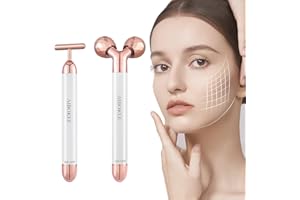AIBOKEE 2 in 1 Face Massager Electric, 3D Face Massager Roller and T Shape Facial Massager Roller Vibrating,Skincare Tools for Face Arm Eye Waist Leg,Powered by One AA Battery（2 Piece Set）