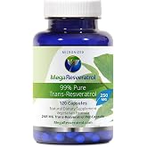 Mega Resveratrol, Pharmaceutical Grade, 99% Pure, Micronized Trans-Resveratrol, 120 Capsules, 250 mg per Capsule. Purity Certified. Absolutely no Toxic Inactive Ingredients Added.
