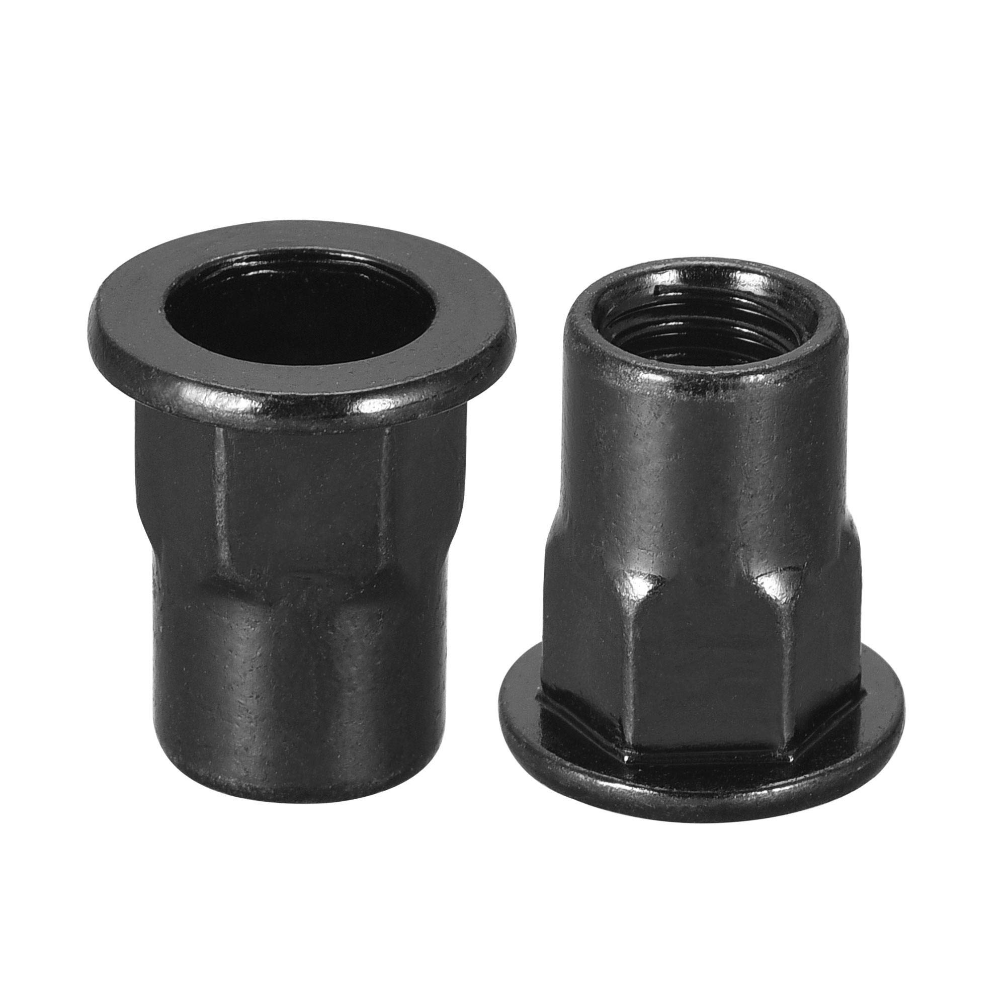 sourcing map M8 Rivet Nuts, Thread Half Hexagonal Carbon Steel Zinc-Plated Flat Head Threaded Insert Nut Black 100Pcs