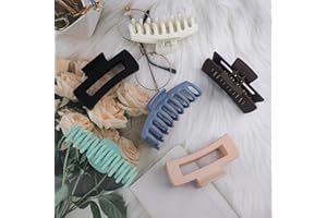 YEYUNTO 6 PCS 4.3 Inch Large Claw Clips For Thick Hair Big Hair Clip For Thin Hair, Neutral Hair Clips for Women, Matte Square Hair Claws Clips For Hair (Curly)