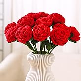 Daifunli 6 Pcs Valentine's Day Crochet Flowers Handmade Artificial Knitted Rose Bouquet Crochet Rose Appreciation Anniversary Birthday Gift for Women Mother Wife Valentines Home Decor (Red)